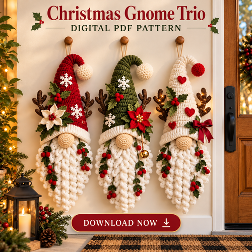 Christmas Gnome Wall Hanging Crochet Pattern PDF | Scandinavian Trio
