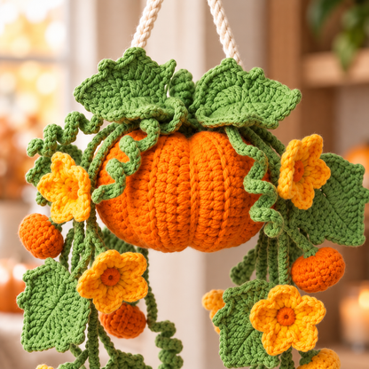 Hanging Pumpkin Plant Crochet Pattern PDF | Fall Floral Wall Decor
