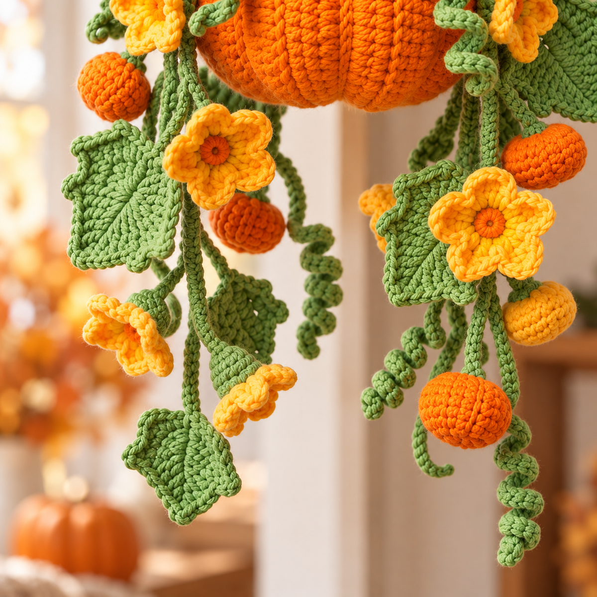 Hanging Pumpkin Plant Crochet Pattern PDF | Fall Floral Wall Decor