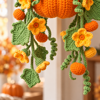 Hanging Pumpkin Plant Crochet Pattern PDF | Fall Floral Wall Decor