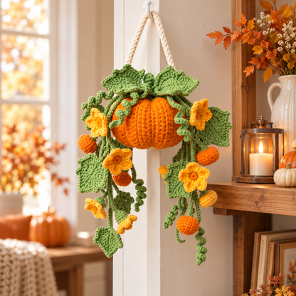 Hanging Pumpkin Plant Crochet Pattern PDF | Fall Floral Wall Decor