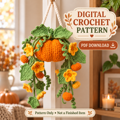Hanging Pumpkin Plant Crochet Pattern PDF | Fall Floral Wall Decor
