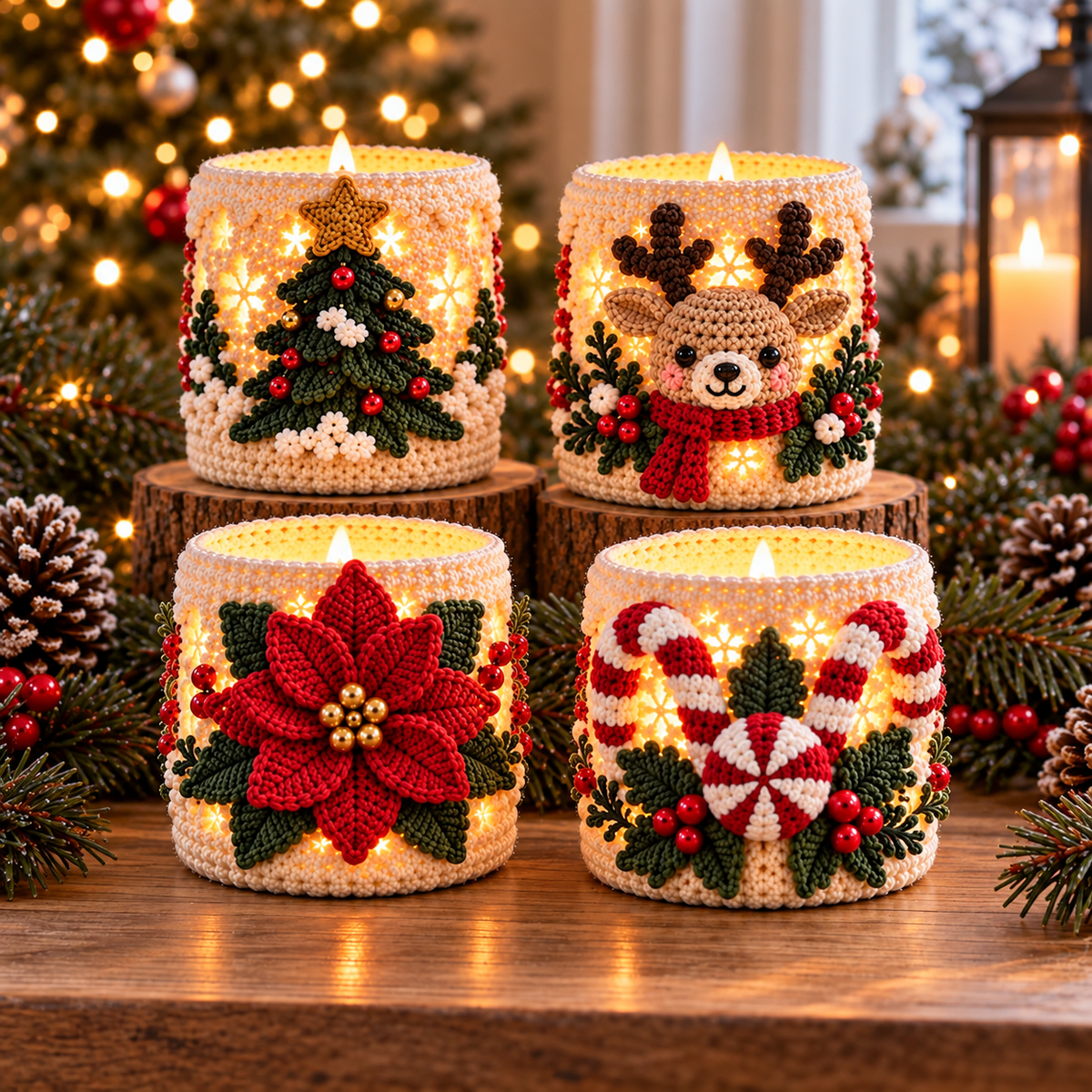Christmas Luminary Crochet Pattern Bundle PDF | 4 LED Candle Covers