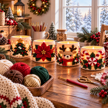 Christmas Luminary Crochet Pattern Bundle PDF | 4 LED Candle Covers