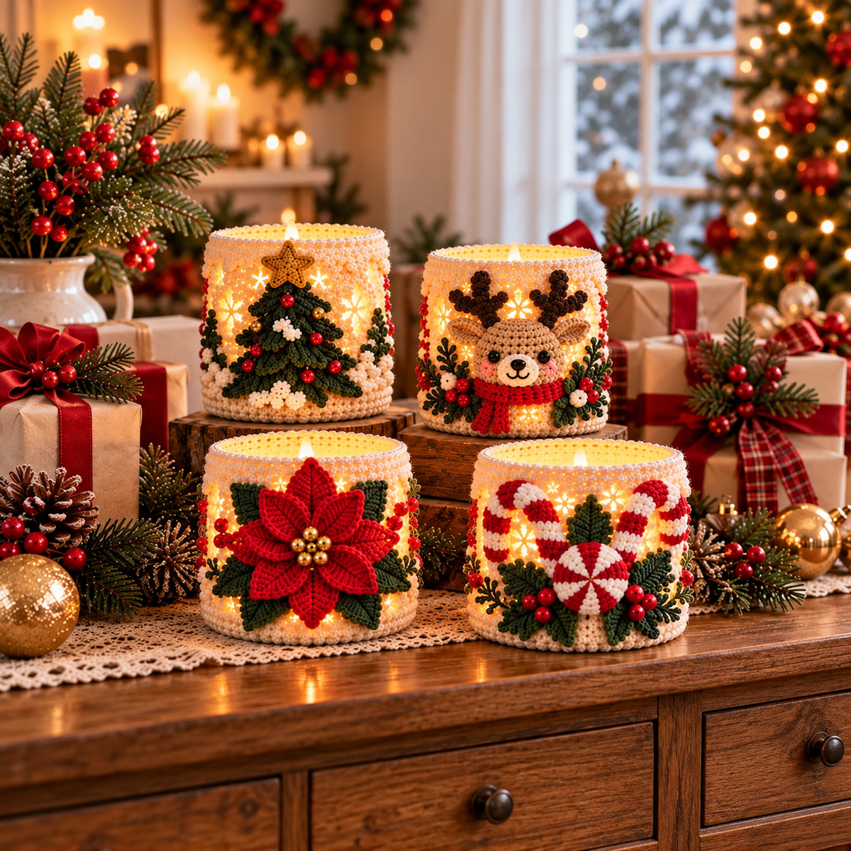 Christmas Luminary Crochet Pattern Bundle PDF | 4 LED Candle Covers