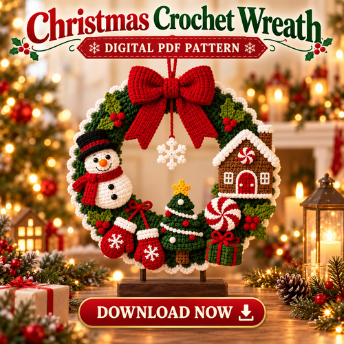 Crochet Christmas Wreath Pattern PDF | Snowman & Gingerbread Door Decor
