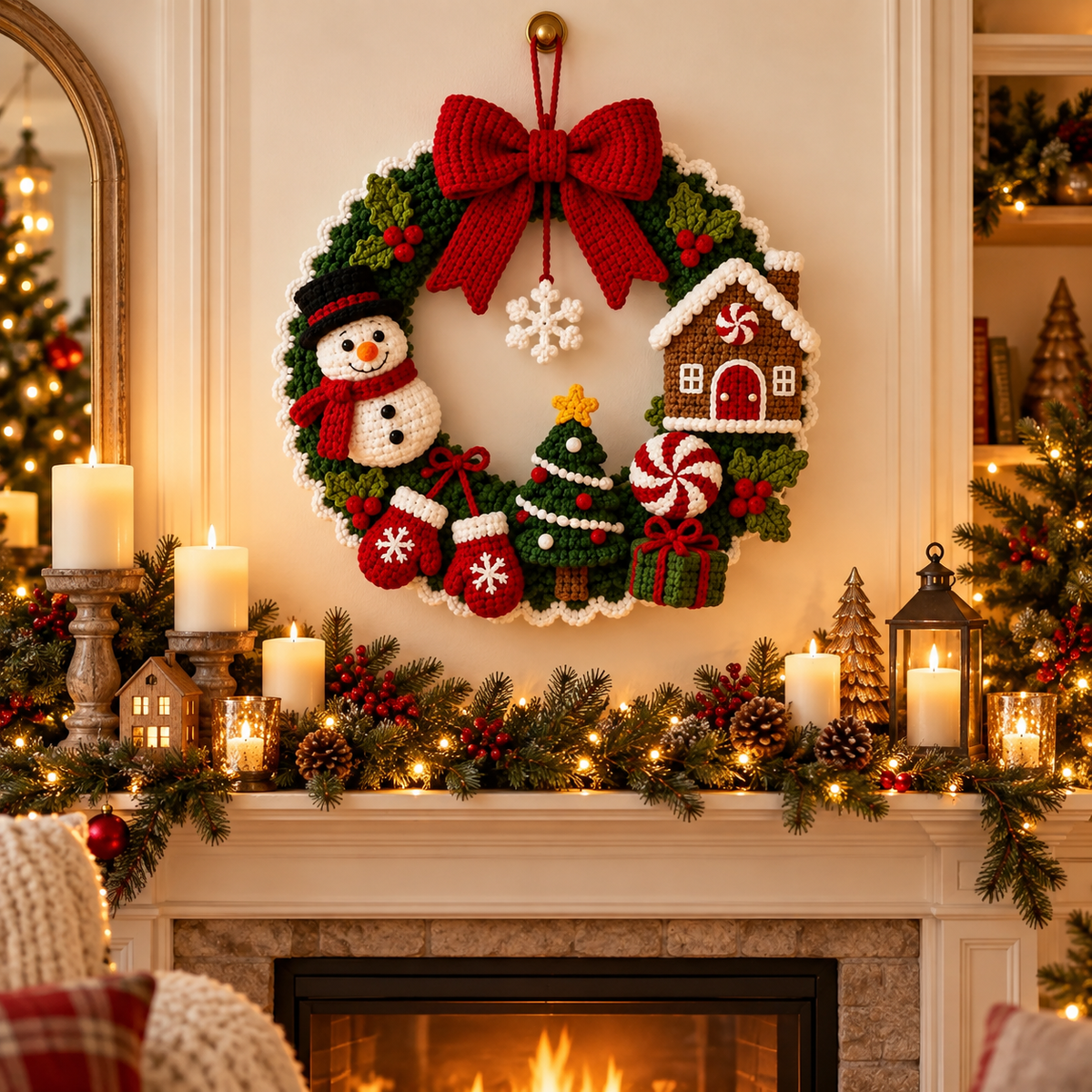 Crochet Christmas Wreath Pattern PDF | Snowman & Gingerbread Door Decor