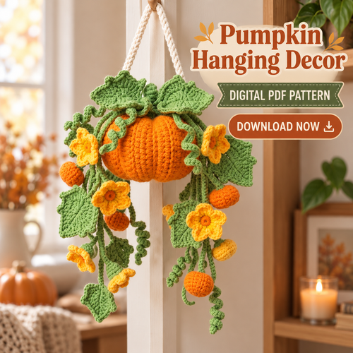 Hanging Pumpkin Plant Crochet Pattern PDF | Fall Floral Wall Decor