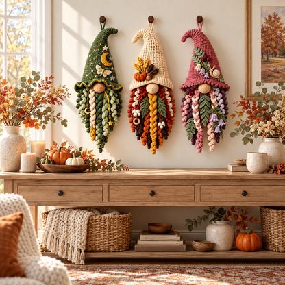 3-in-1 Crochet Gnome Wall Hanging Pattern PDF | Celestial, Harvest & Woodland