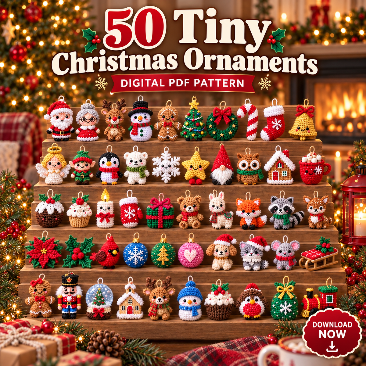 50 Christmas Crochet Ornament Patterns PDF | Tiny Amigurumi Holiday Bundle