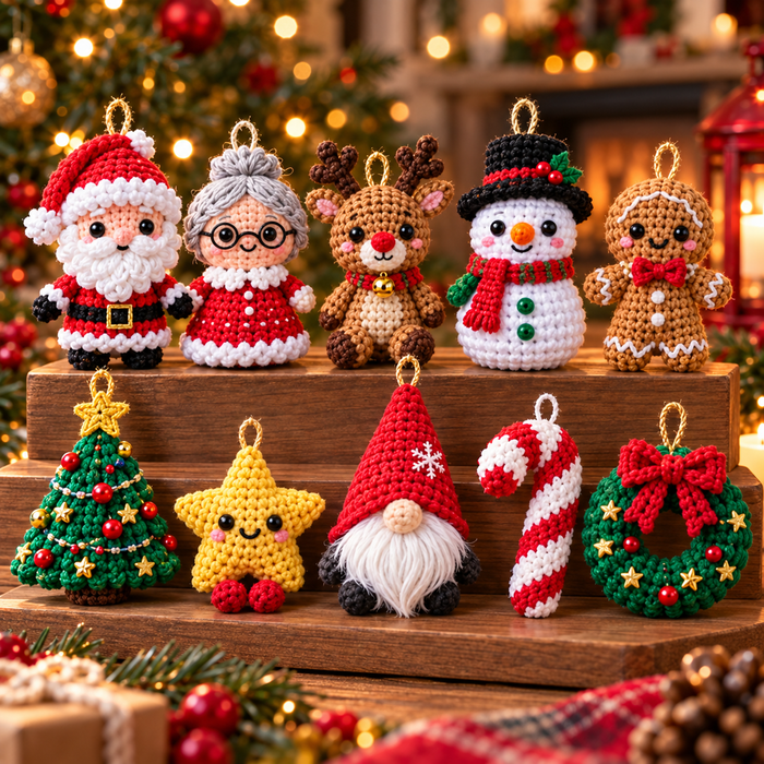 50 Christmas Crochet Ornament Patterns PDF | Tiny Amigurumi Holiday Bundle
