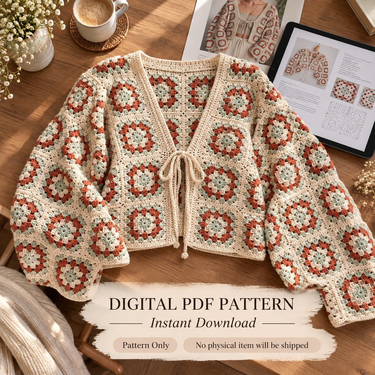 Granny Square Cardigan Crochet Pattern PDF | Made-to-Measure Crochet Jacket