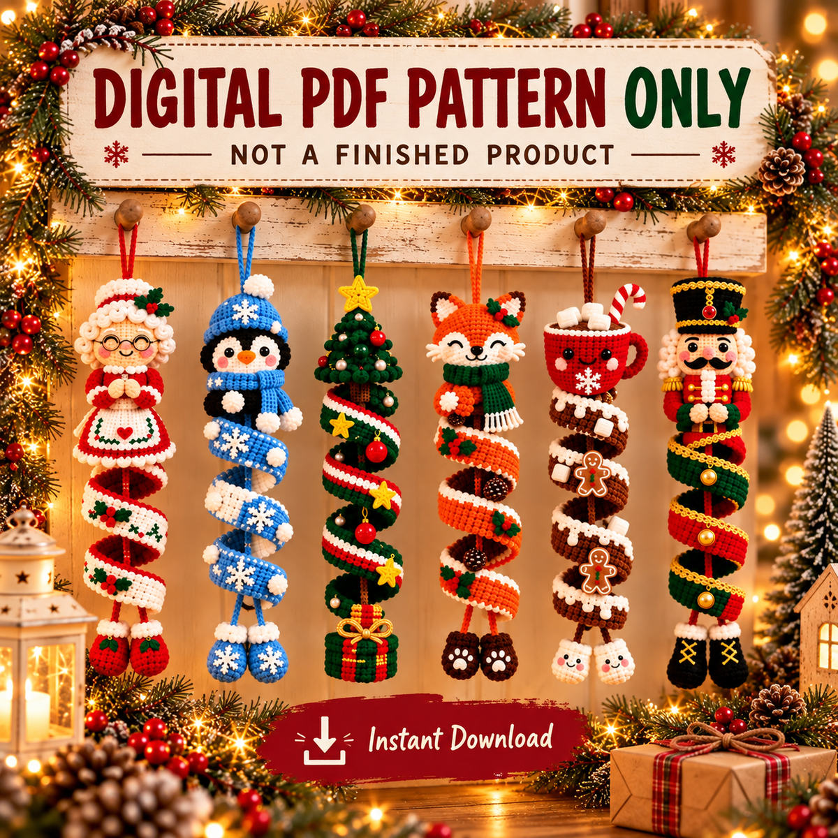 Christmas Spiral Ornament Crochet Pattern Bundle PDF | 6 Holiday Designs