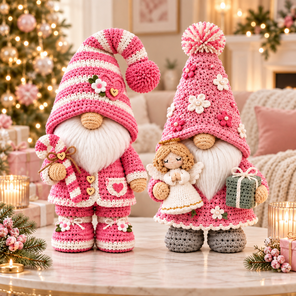 Pink Gnome Crochet Pattern Bundle PDF | 2 Floral Amigurumi Gnomes
