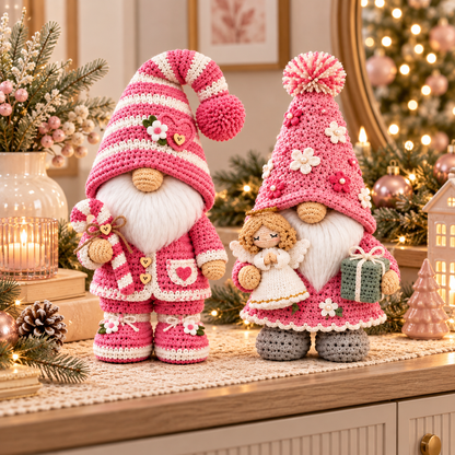 Pink Gnome Crochet Pattern Bundle PDF | 2 Floral Amigurumi Gnomes