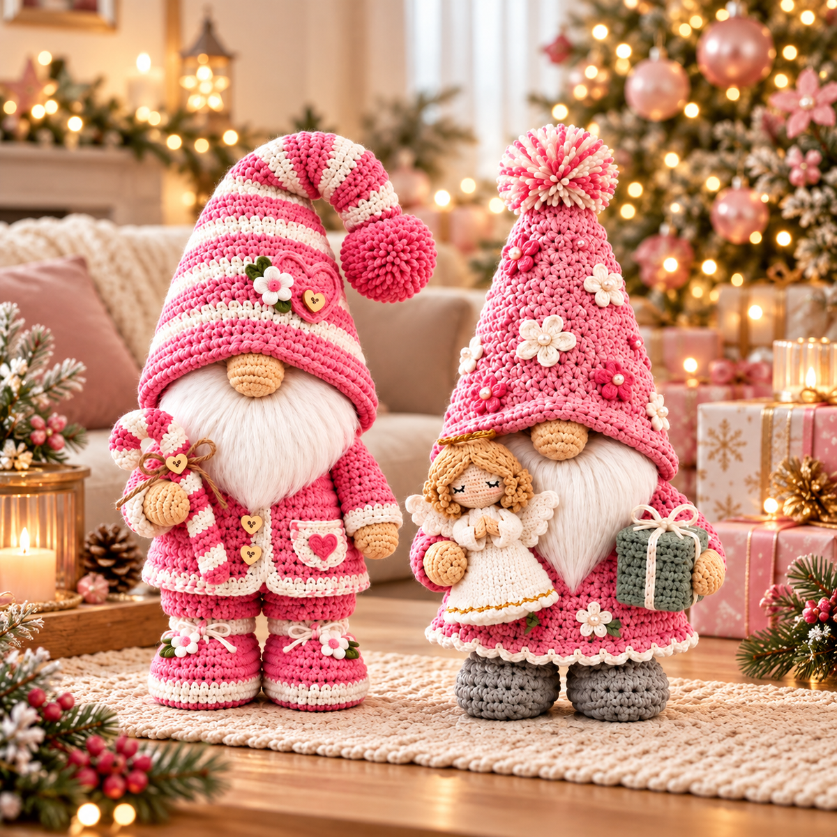 Pink Gnome Crochet Pattern Bundle PDF | 2 Floral Amigurumi Gnomes