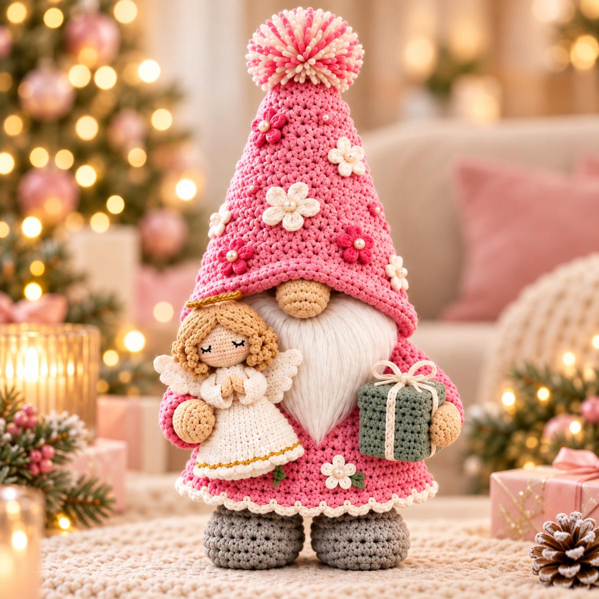 Pink Gnome Crochet Pattern Bundle PDF | 2 Floral Amigurumi Gnomes