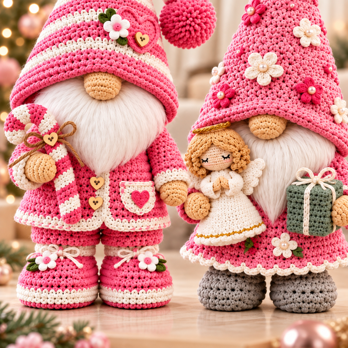 Pink Gnome Crochet Pattern Bundle PDF | 2 Floral Amigurumi Gnomes