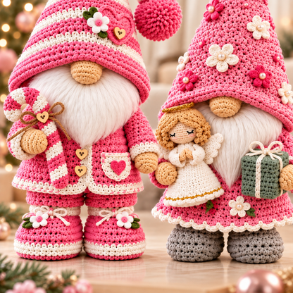 Pink Gnome Crochet Pattern Bundle PDF | 2 Floral Amigurumi Gnomes