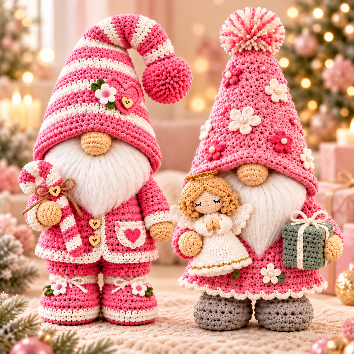 Pink Gnome Crochet Pattern Bundle PDF | 2 Floral Amigurumi Gnomes