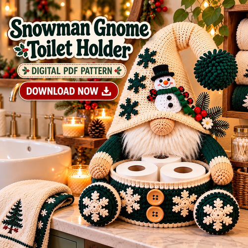Snowman Gnome Toilet Paper Holder Crochet Pattern PDF | Christmas Bathroom Decor