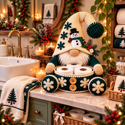 Snowman Gnome Toilet Paper Holder Crochet Pattern PDF | Christmas Bathroom Decor