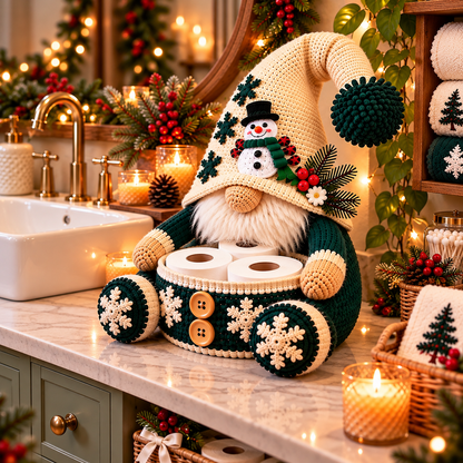 Snowman Gnome Toilet Paper Holder Crochet Pattern PDF | Christmas Bathroom Decor