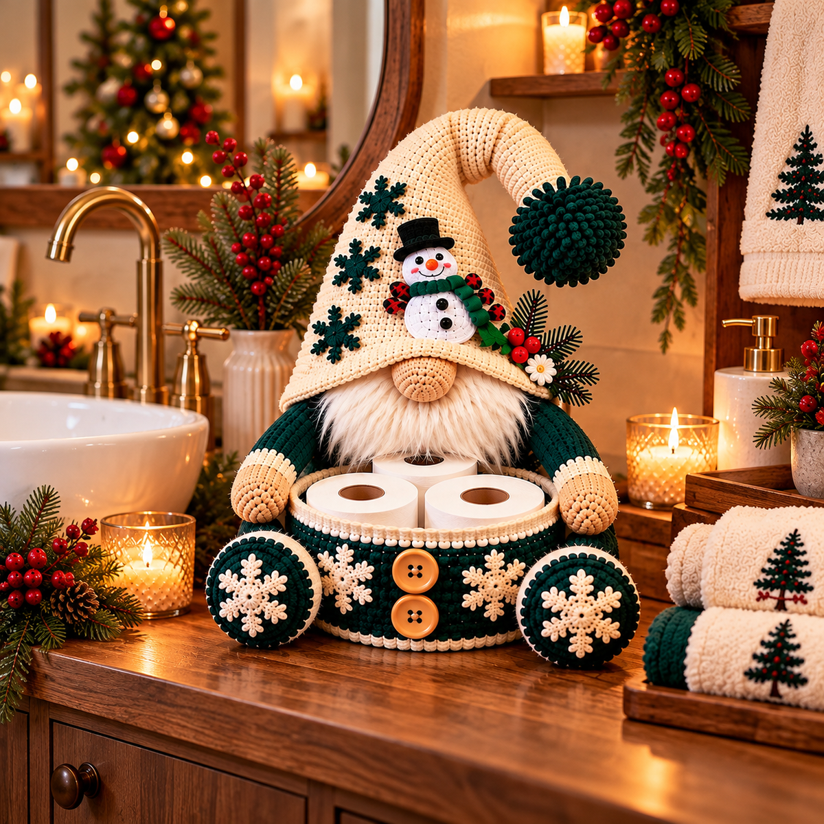 Snowman Gnome Toilet Paper Holder Crochet Pattern PDF | Christmas Bathroom Decor