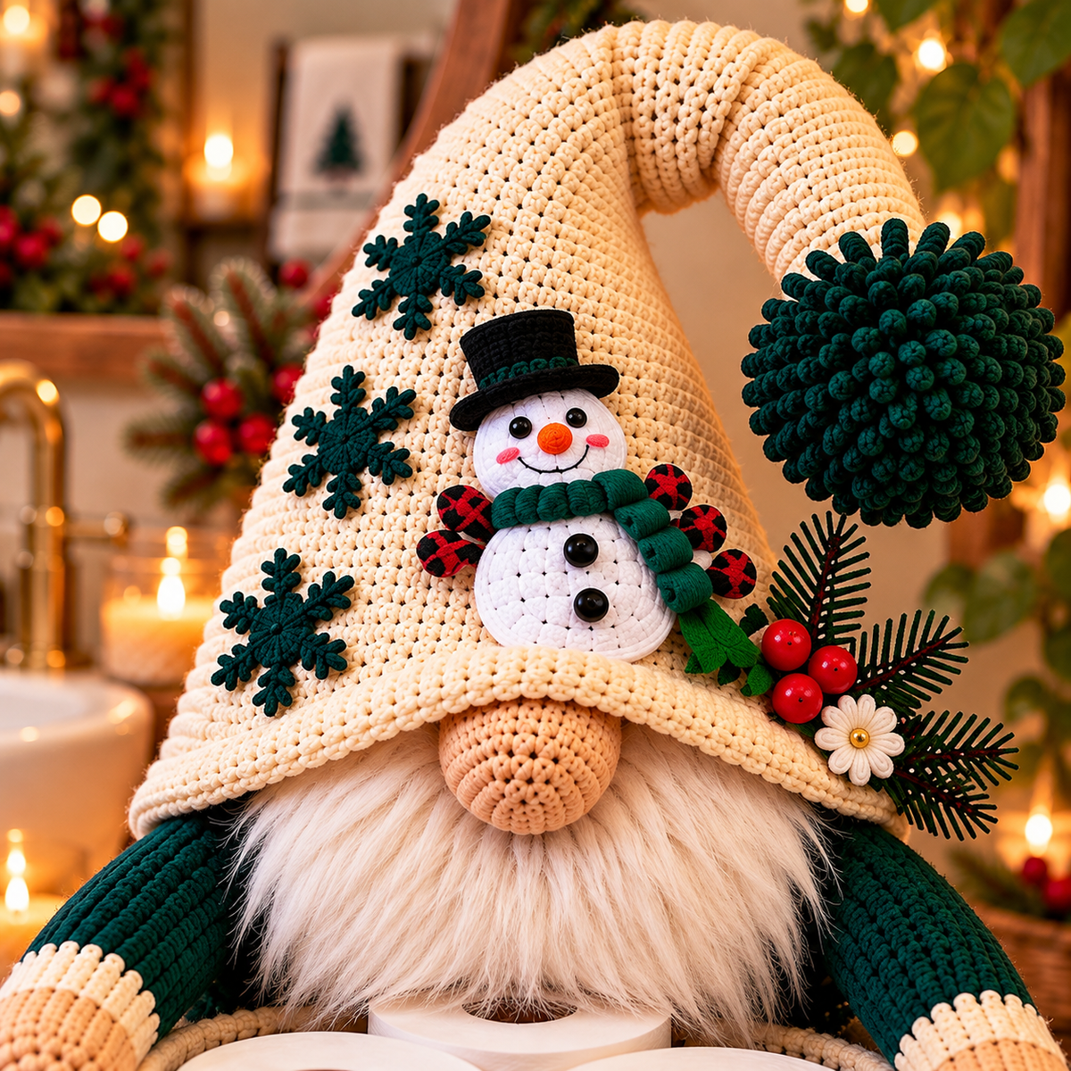 Snowman Gnome Toilet Paper Holder Crochet Pattern PDF | Christmas Bathroom Decor
