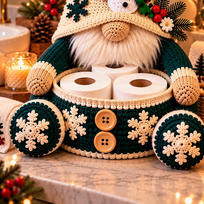 Snowman Gnome Toilet Paper Holder Crochet Pattern PDF | Christmas Bathroom Decor