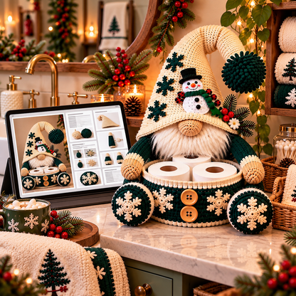 Snowman Gnome Toilet Paper Holder Crochet Pattern PDF | Christmas Bathroom Decor