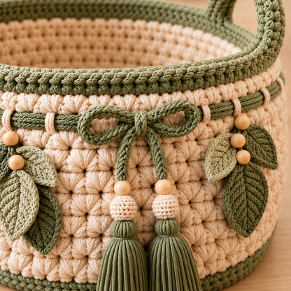 Boho Crochet Storage Basket Pattern PDF | Textured Basket with Handles