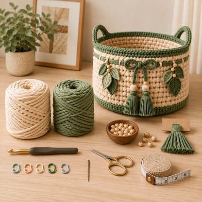 Boho Crochet Storage Basket Pattern PDF | Textured Basket with Handles