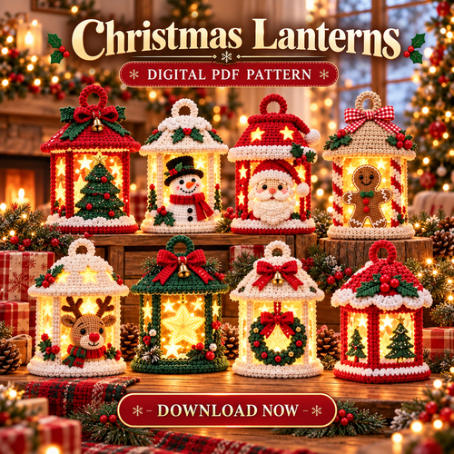 8 Christmas Crochet Lantern Patterns PDF | Winter Village LED Decor Bundle