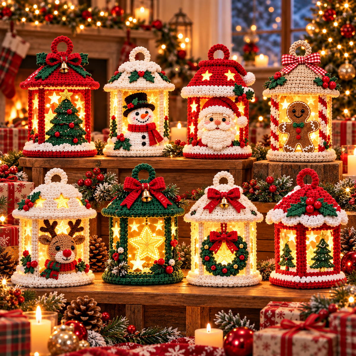 8 Christmas Crochet Lantern Patterns PDF | Winter Village LED Decor Bundle