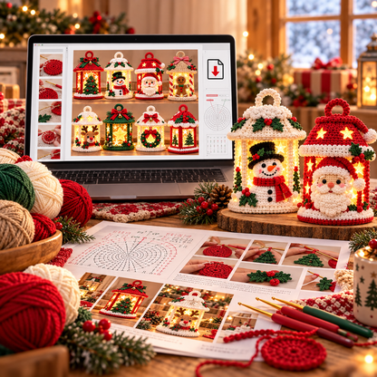 8 Christmas Crochet Lantern Patterns PDF | Winter Village LED Decor Bundle