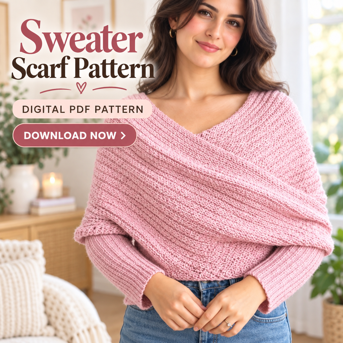 Crochet Sweater Scarf Pattern PDF | Women's Wrap with Sleeves