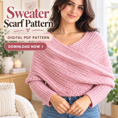 Crochet Sweater Scarf Pattern PDF | Women's Wrap with Sleeves