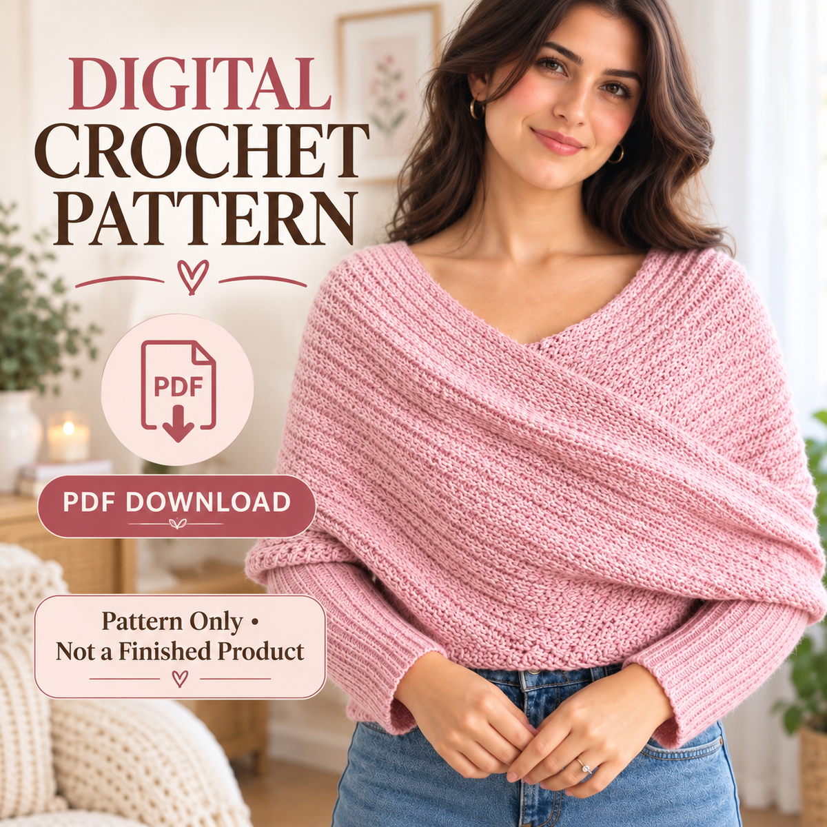 Crochet Sweater Scarf Pattern PDF | Women's Wrap with Sleeves