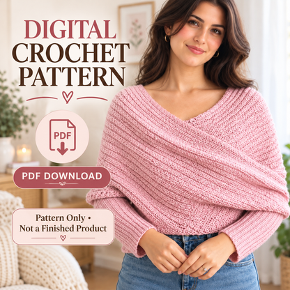 Crochet Sweater Scarf Pattern PDF | Women's Wrap with Sleeves