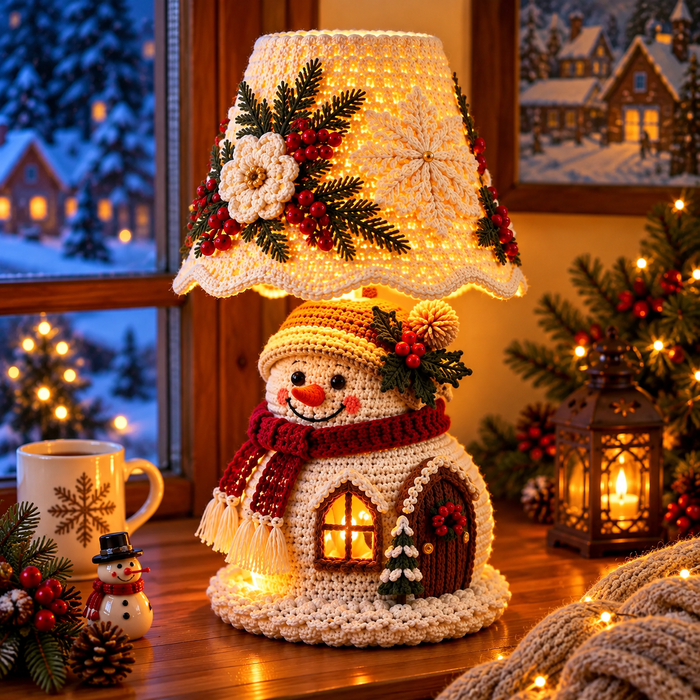 Snowman Crochet Lamp Pattern PDF | Christmas Cottage Light Decor