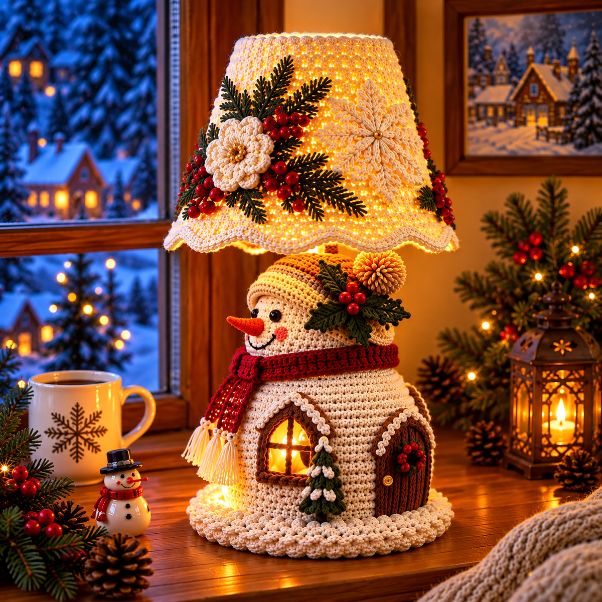 Snowman Crochet Lamp Pattern PDF | Christmas Cottage Light Decor