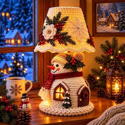 Snowman Crochet Lamp Pattern PDF | Christmas Cottage Light Decor