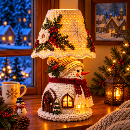 Snowman Crochet Lamp Pattern PDF | Christmas Cottage Light Decor