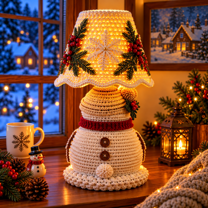 Snowman Crochet Lamp Pattern PDF | Christmas Cottage Light Decor