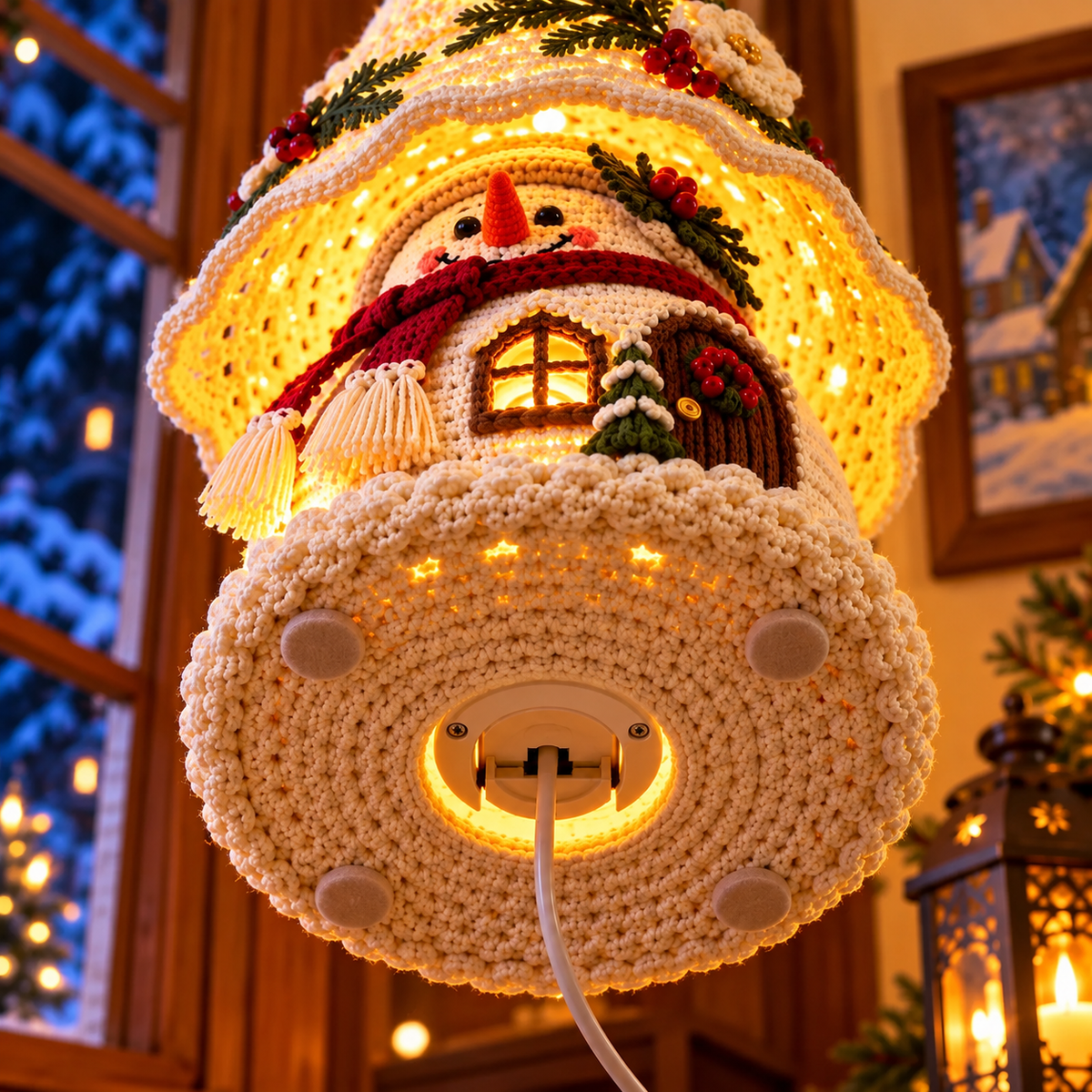 Snowman Crochet Lamp Pattern PDF | Christmas Cottage Light Decor