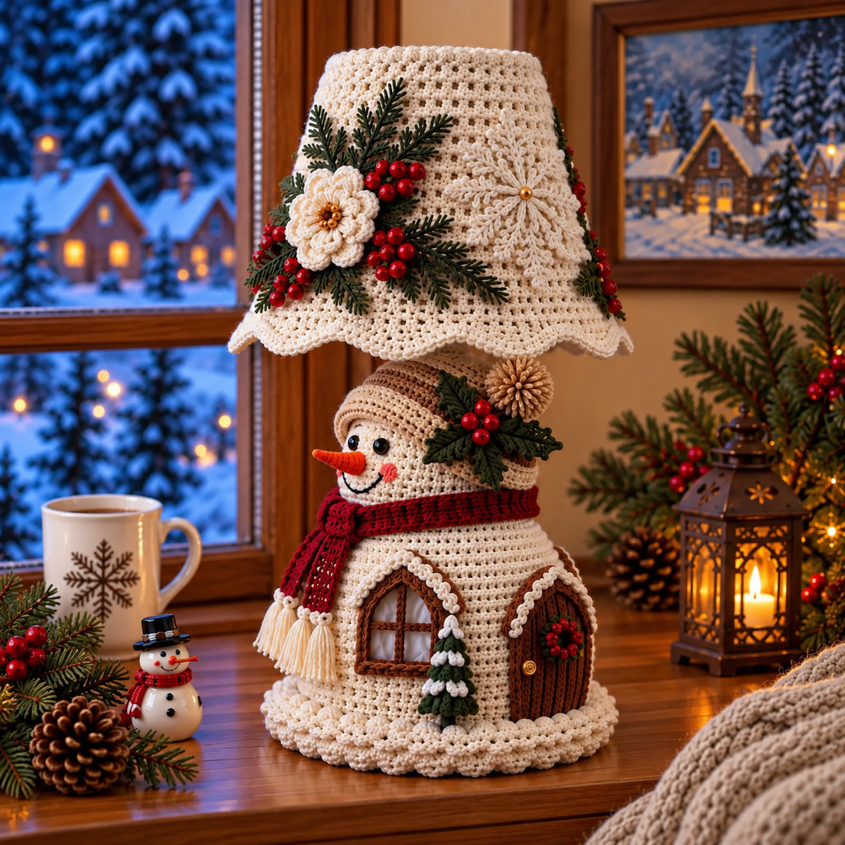 Snowman Crochet Lamp Pattern PDF | Christmas Cottage Light Decor
