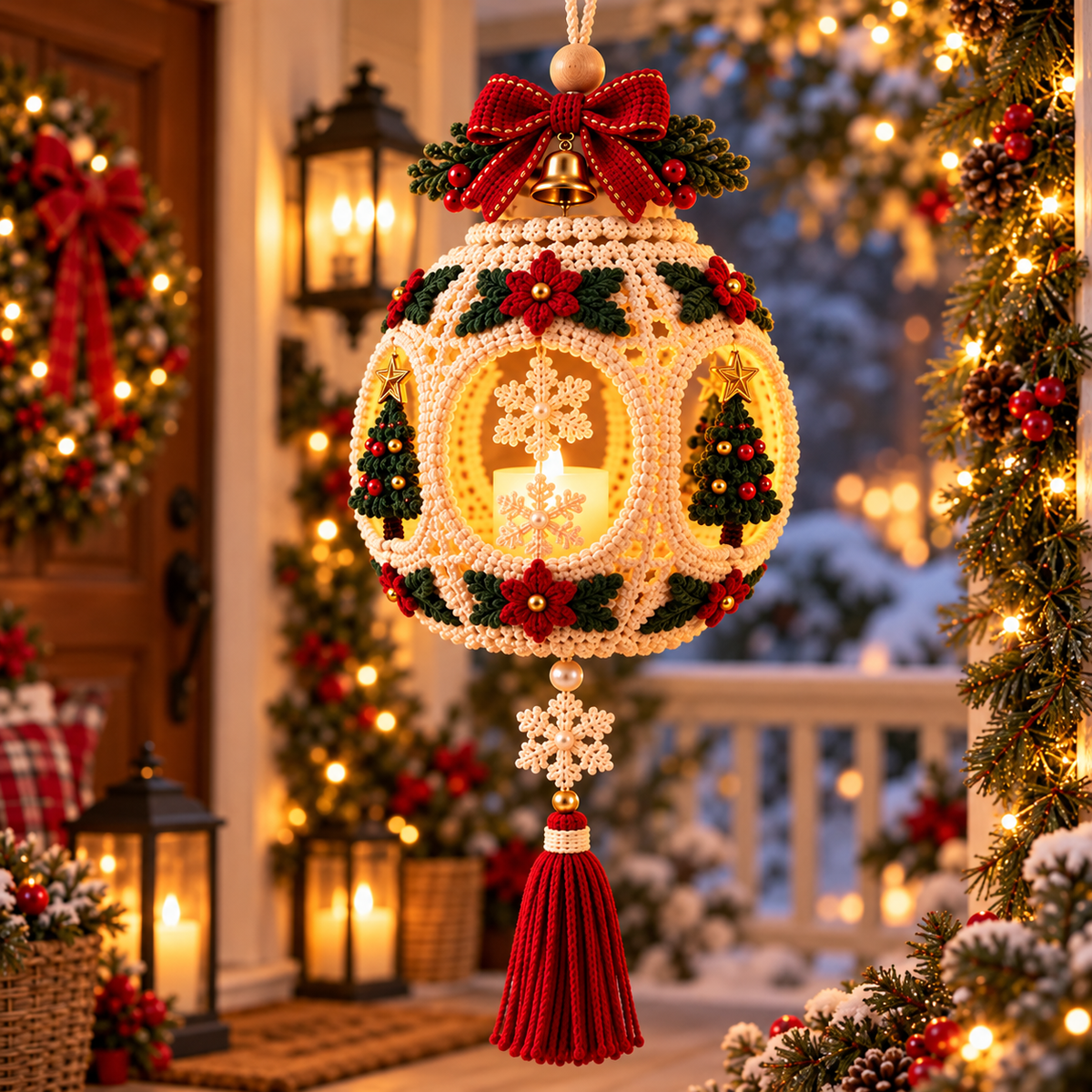 Light-Up Christmas Lantern Crochet Pattern PDF | Hanging Holiday Decor