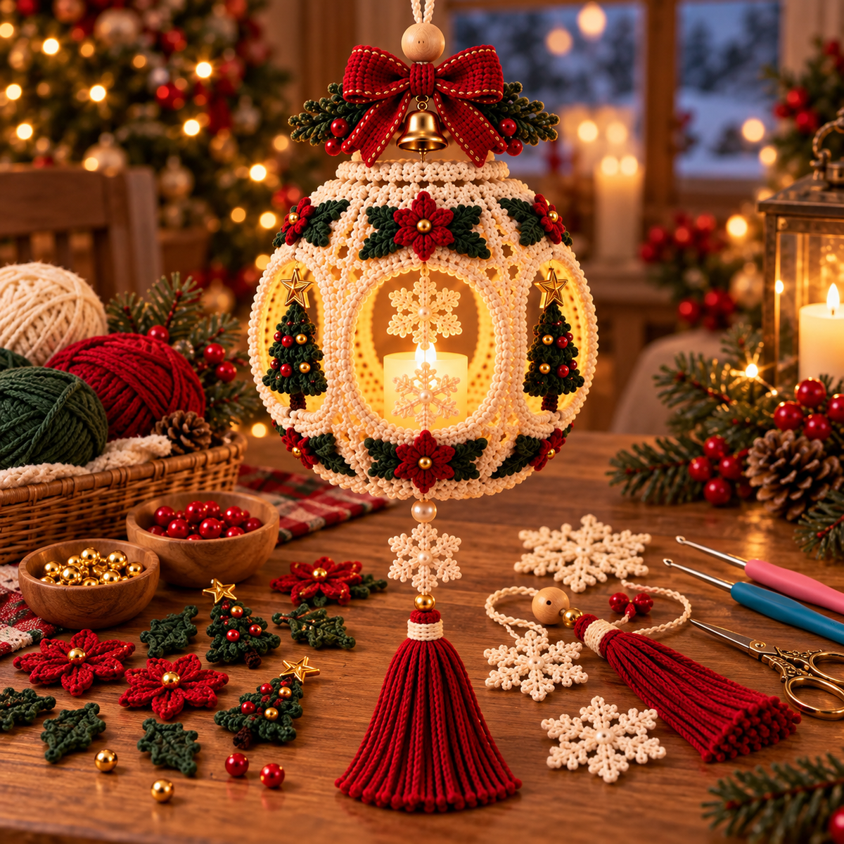Light-Up Christmas Lantern Crochet Pattern PDF | Hanging Holiday Decor