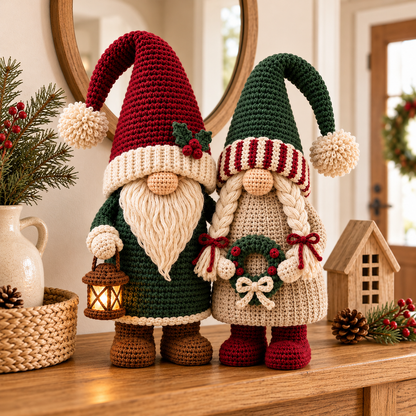 Winter Gnome Couple Crochet Pattern PDF | Scandinavian Christmas Amigurumi Set
